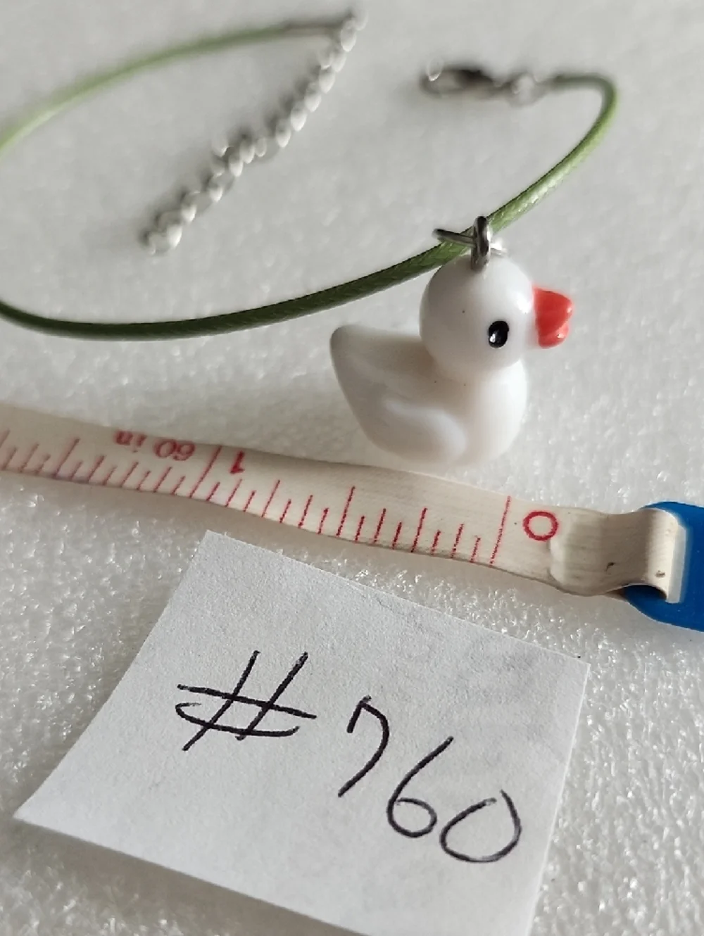 Hand Crafted White Duck Charm Bracelet / Anklet with Green Cord